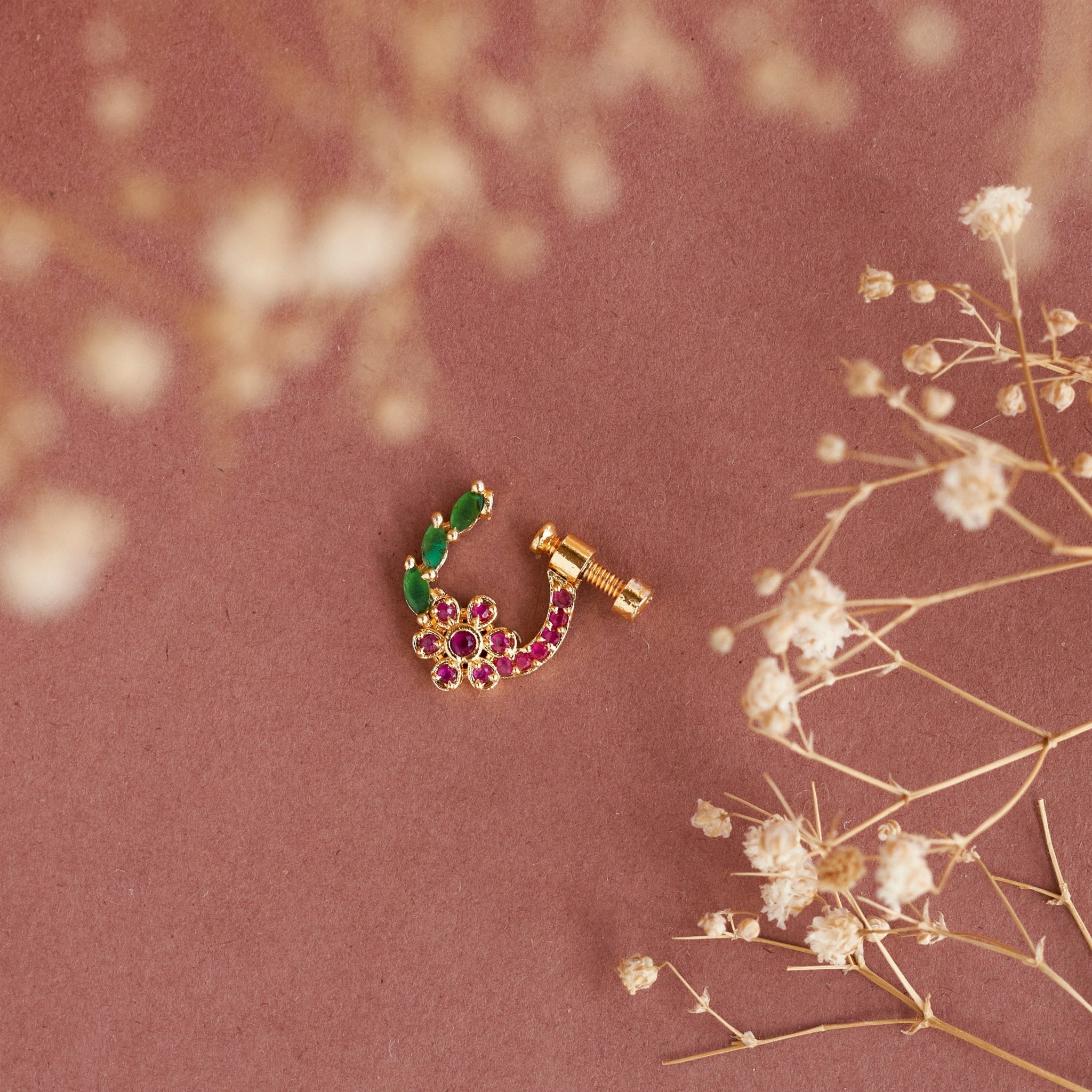 Imperial Floral-shaped Gold Plated Screw Nose Pin