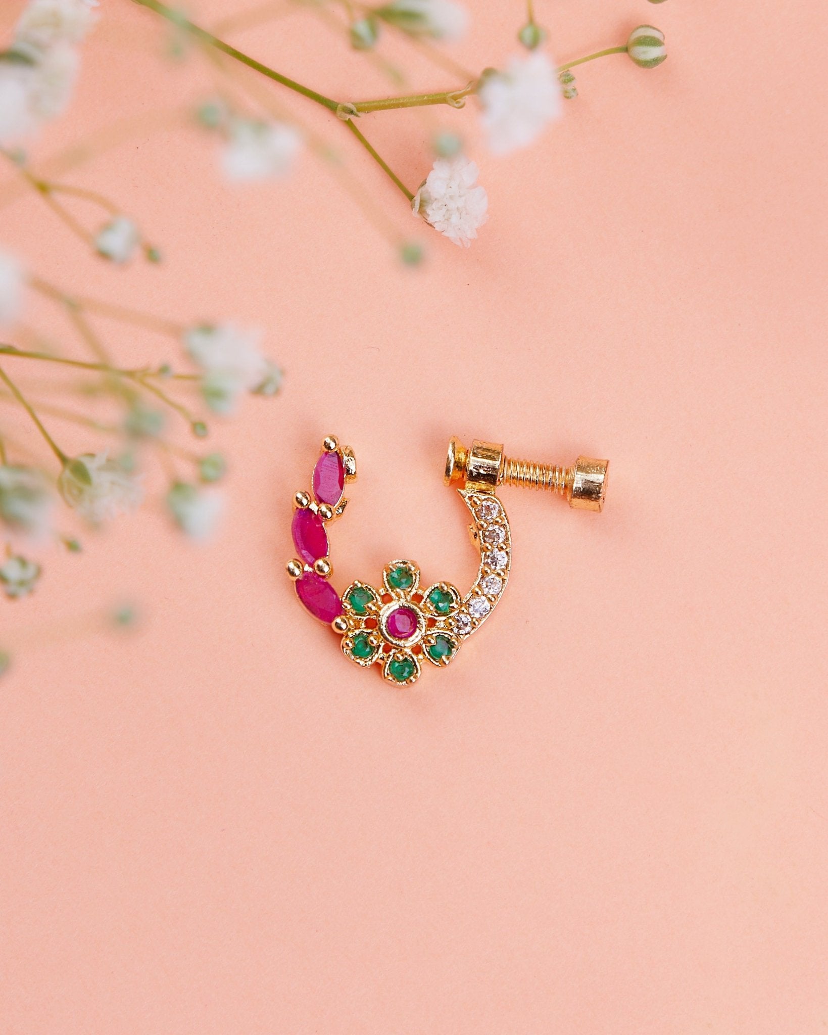 Imperial Floral-shaped Gold Plated Screw Nose Pin