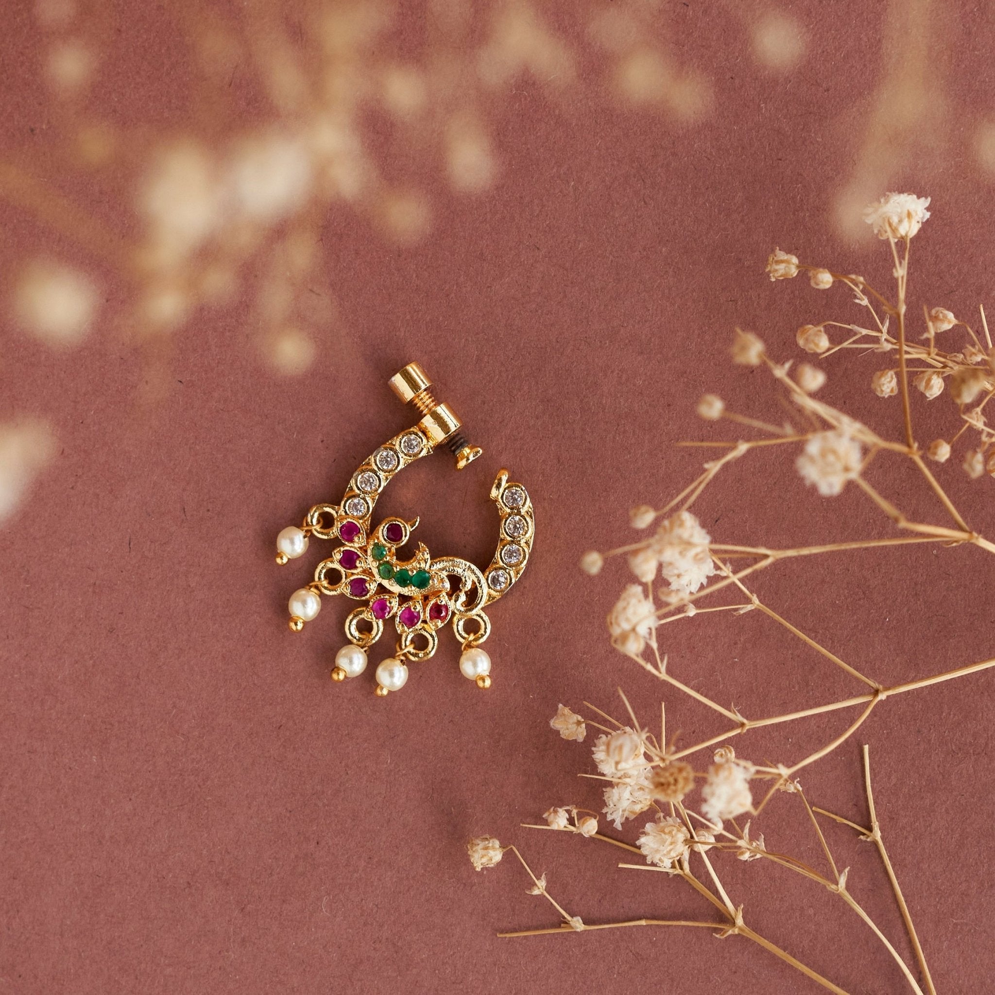 Imperial Peacock-shaped Gold Plated Screw Nose Pin