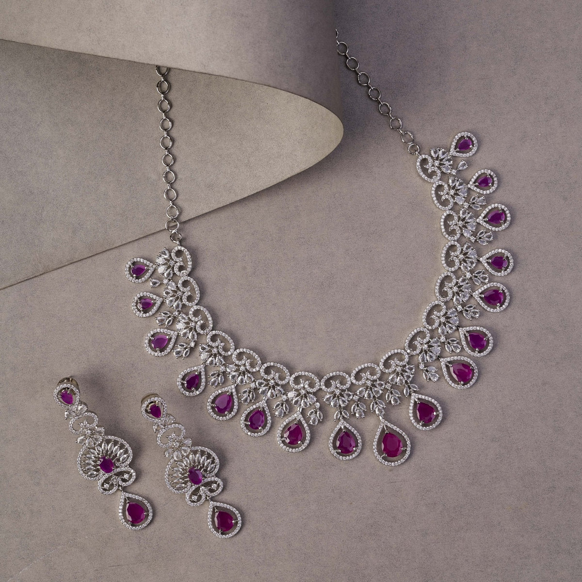 Intricate Royal Rhodium Plated Necklace Set