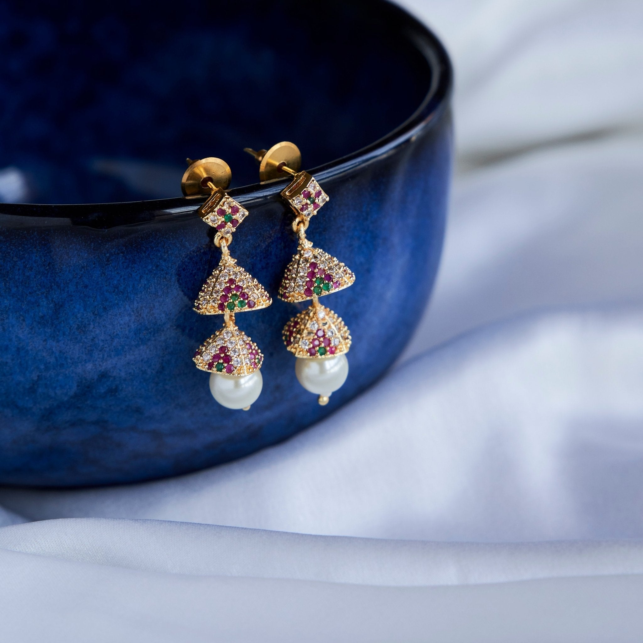Ivory Shine Double Layer Jhumkas