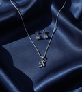 K' Initial Necklace and Cubic Zirconia Stud Earrings Set (Pack of 2)