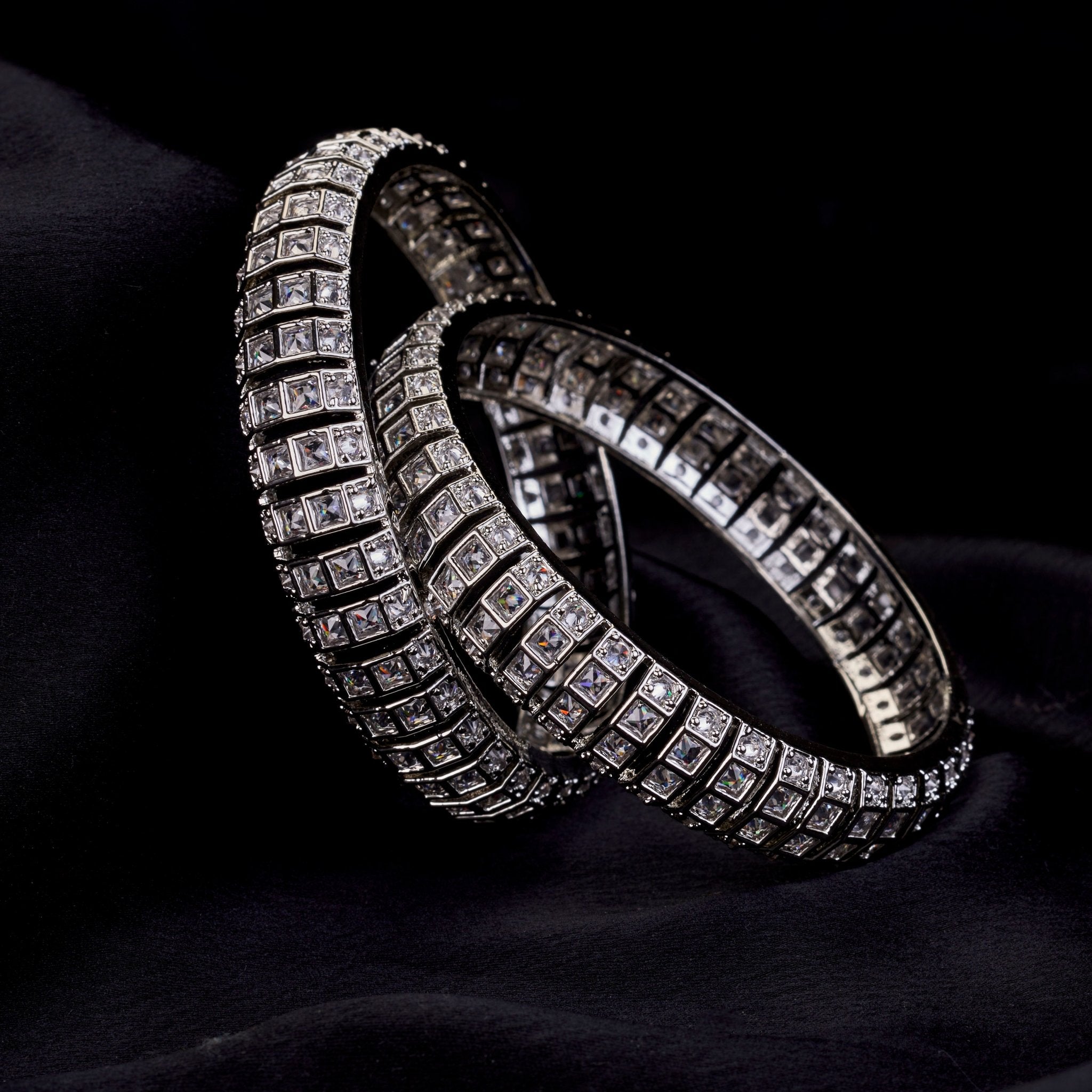 Kundan Cascade Rhodium Plated Bangles