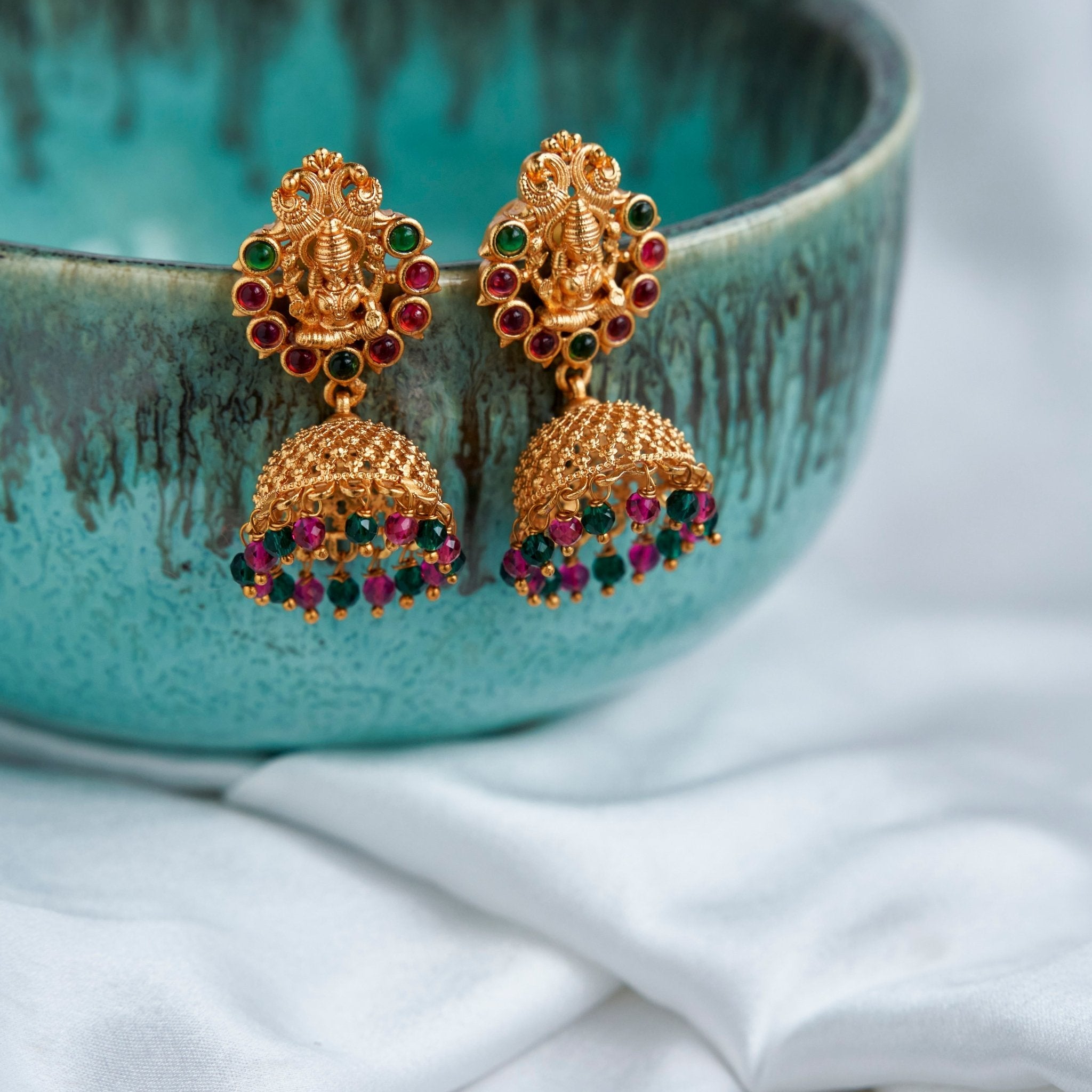 Lakshami Style Matte Plated Jhumka