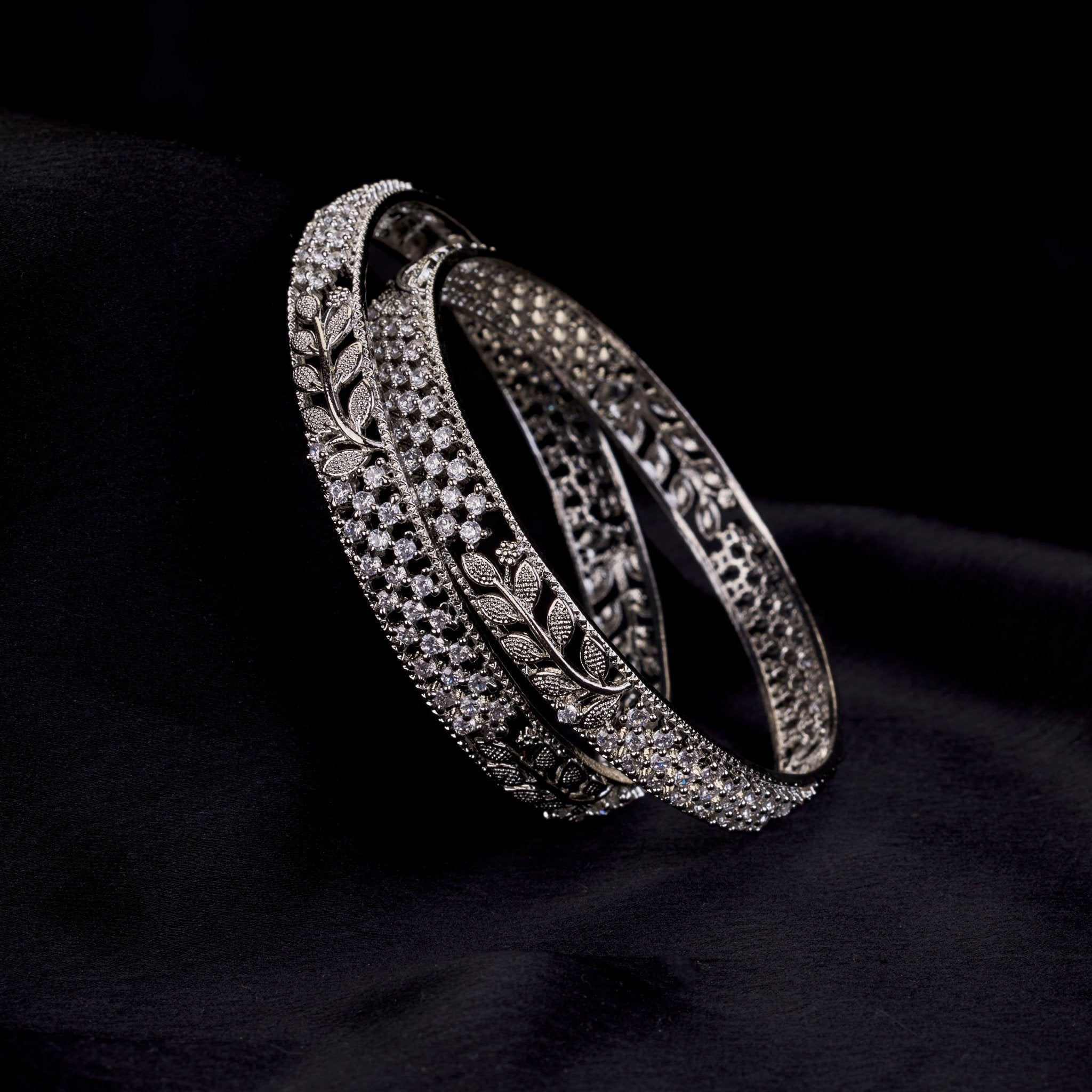 Leaf Dazzle Rhodium Plated Bangles