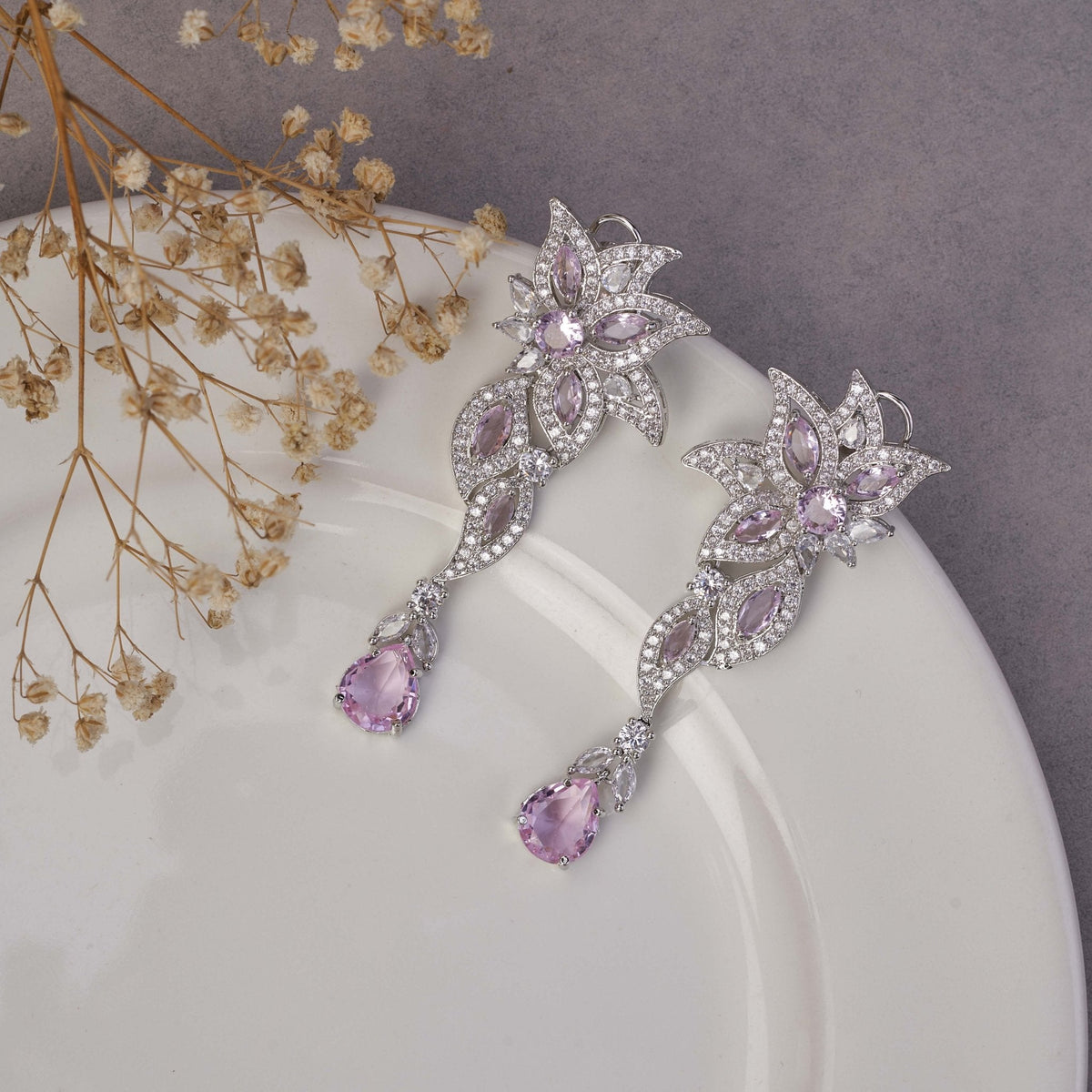 Leaflet Enchanted Rhodium Plated Earrings