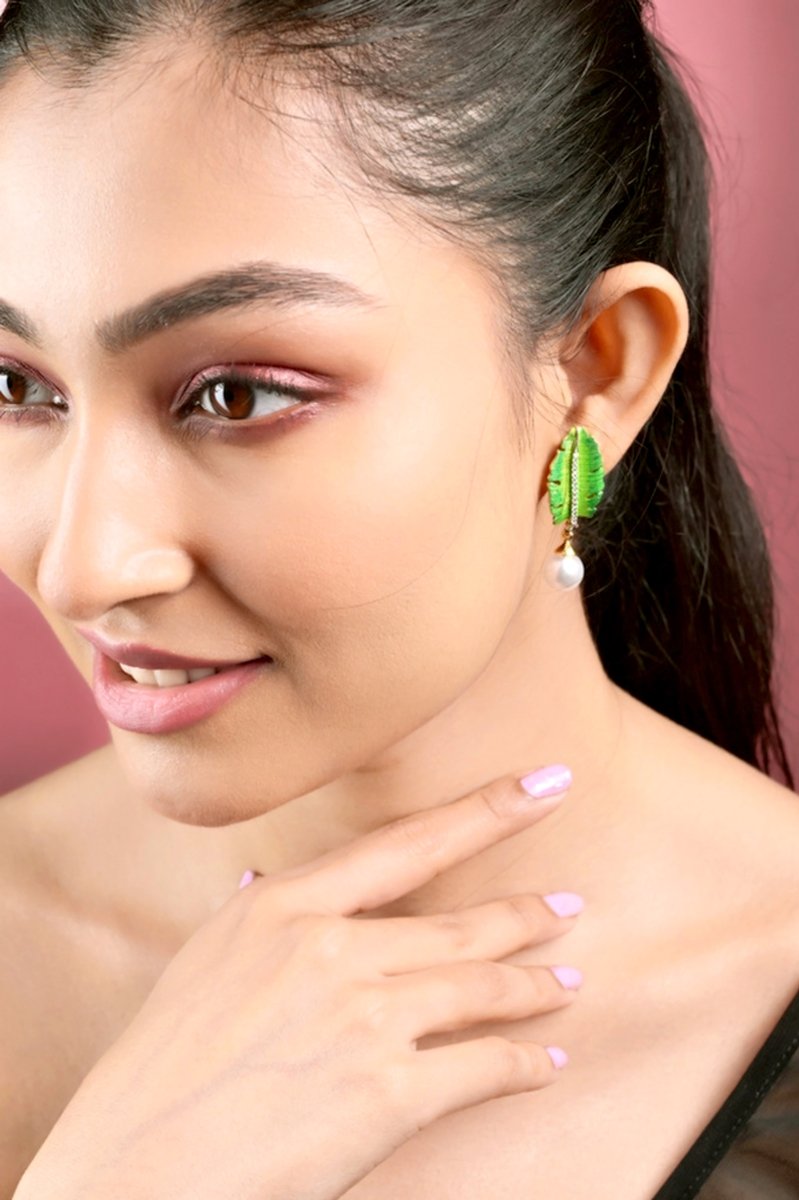 Leaflet Pearl Stated Gold and Silver Plated Earrings