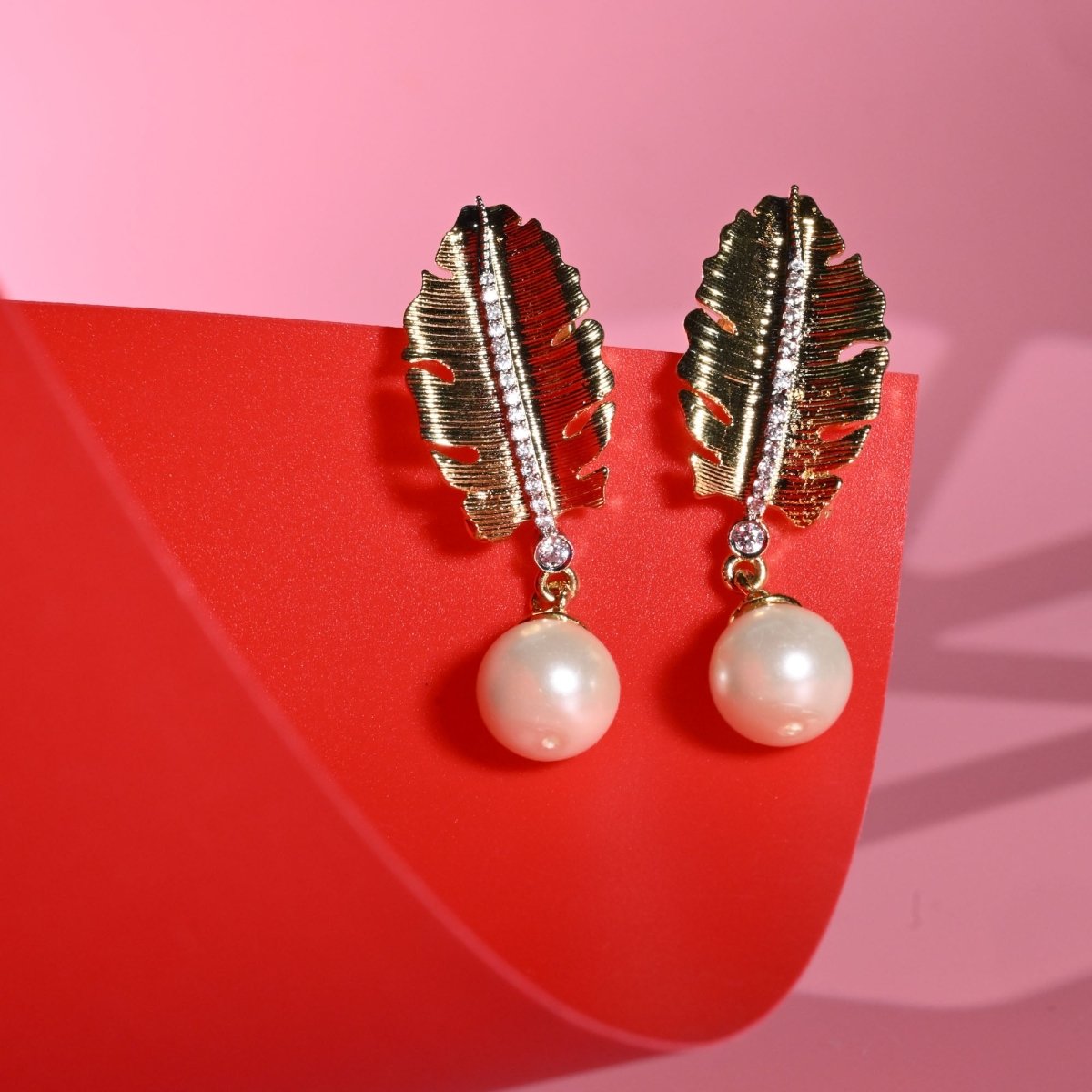 Leaflet Pearl Stated Gold and Silver Plated Earrings