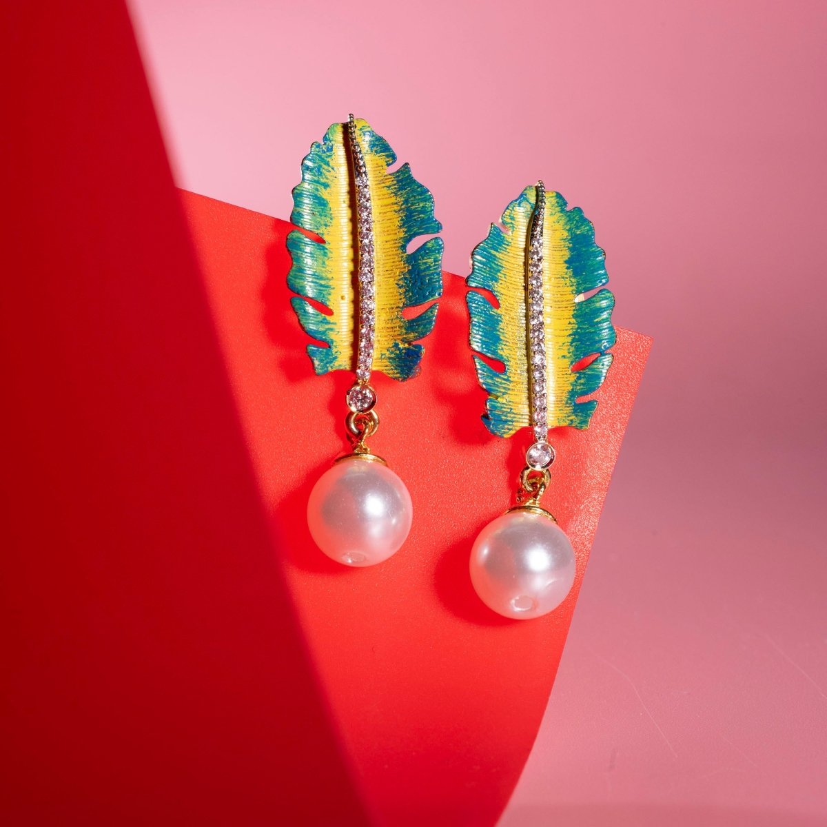 Leaflet Pearl Stated Gold and Silver Plated Earrings