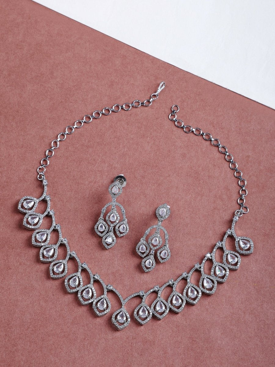 Majestic Teardrop American Diamond Necklace & Earring Set