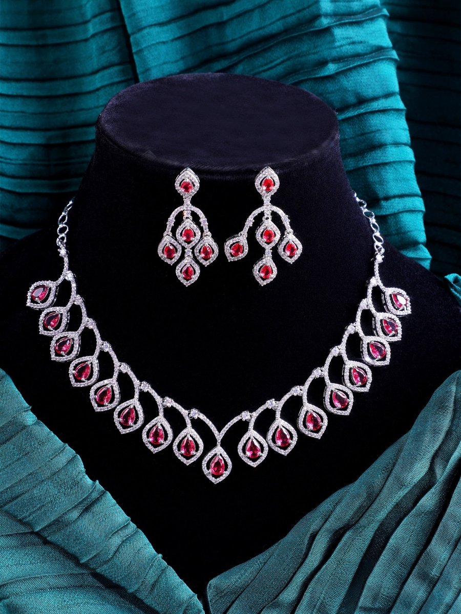Majestic Teardrop American Diamond Necklace & Earring Set