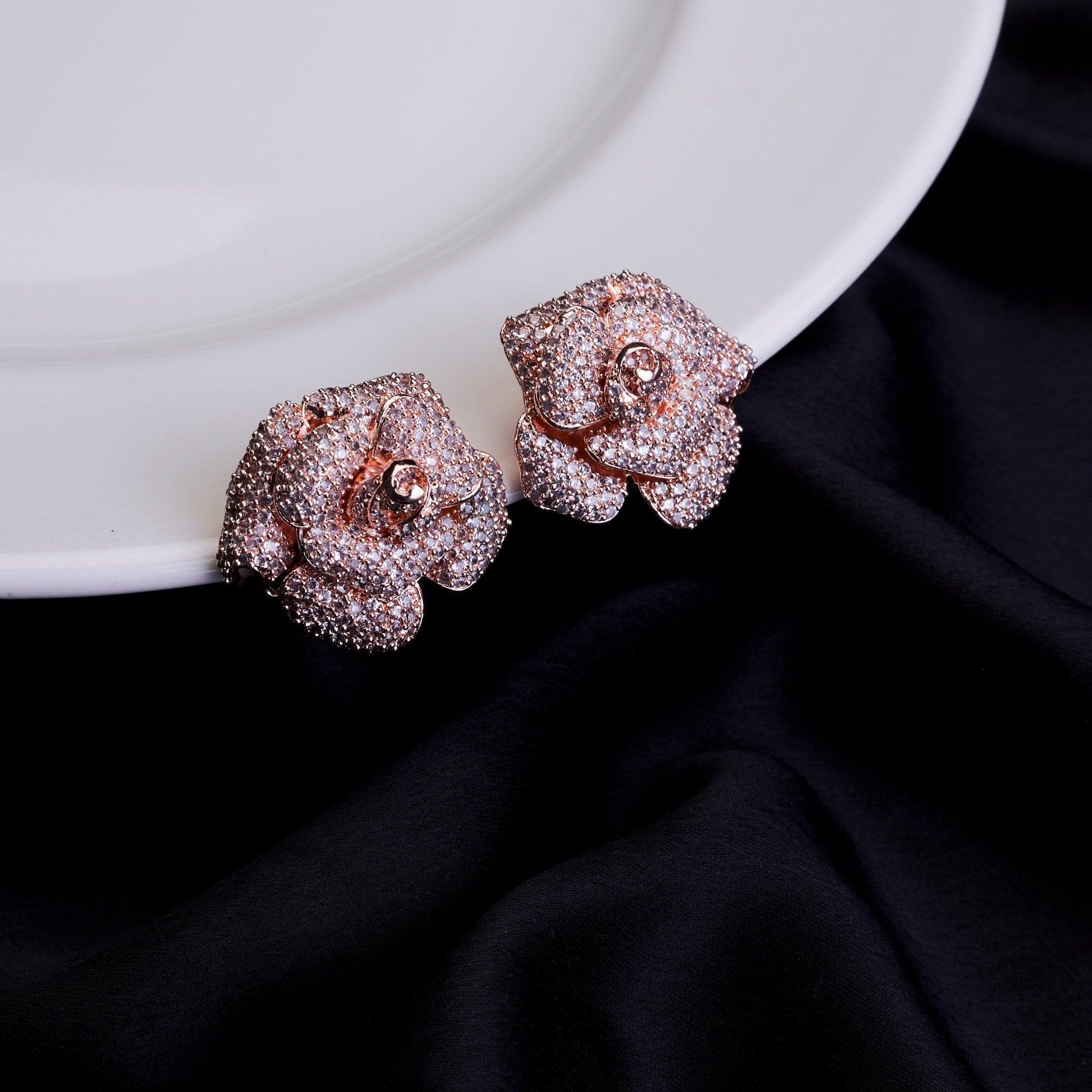 Majesty Floral Shining Studs in Rose Gold