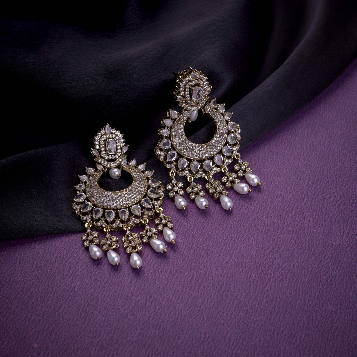 Mehendi Plated Chandelier Earrings with Stone Work