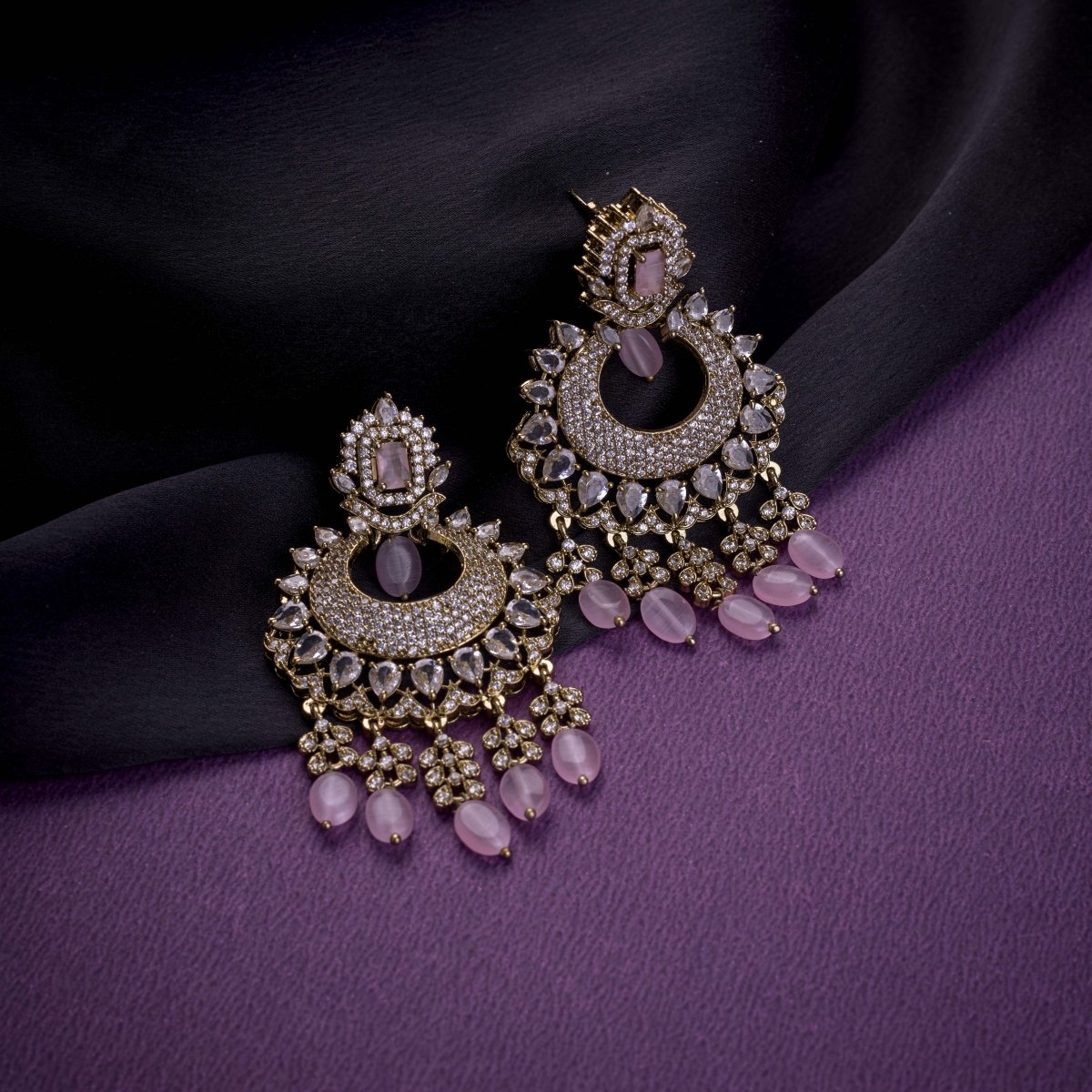 Mehendi Plated Chandelier Earrings with Stone Work