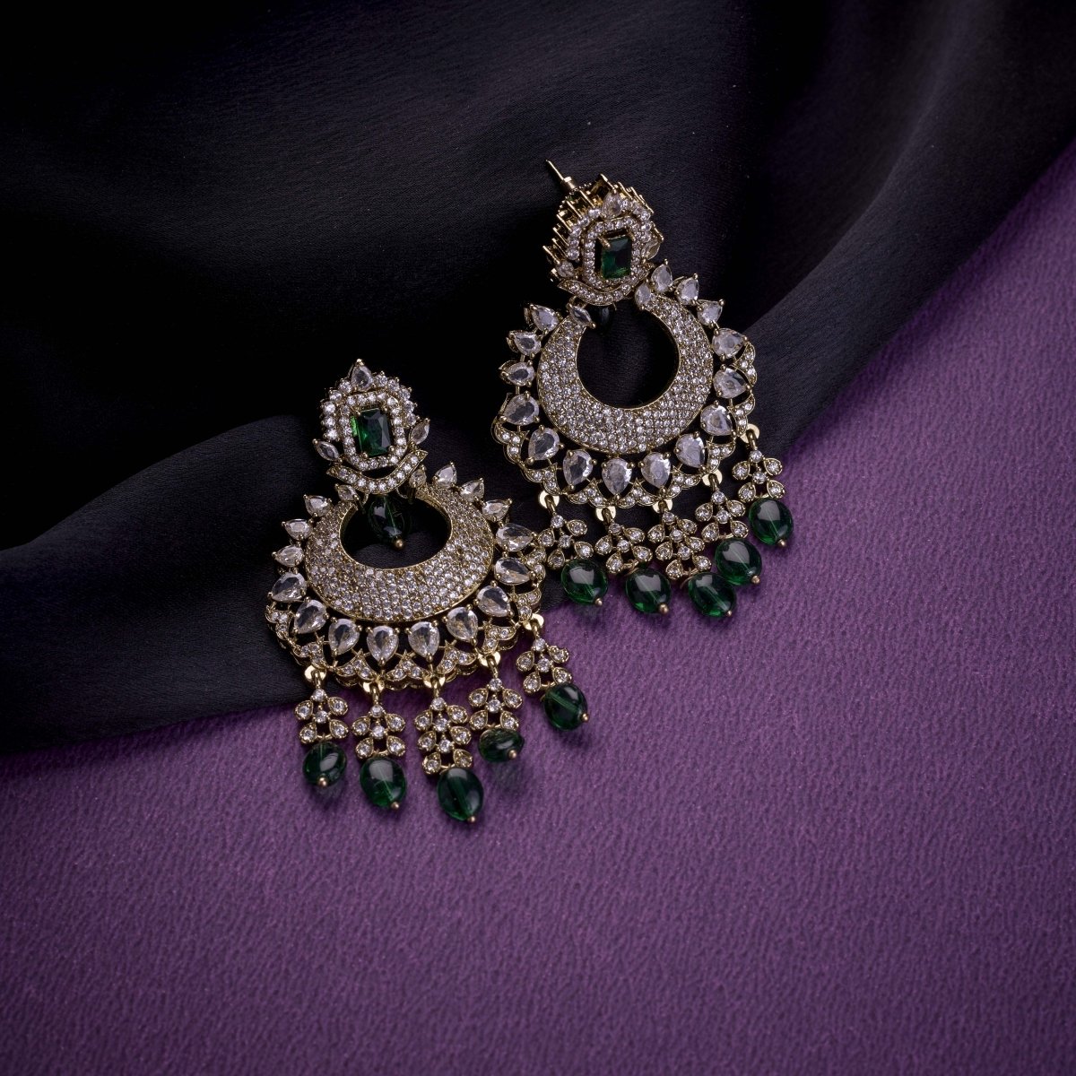 Mehendi Plated Chandelier Earrings with Stone Work
