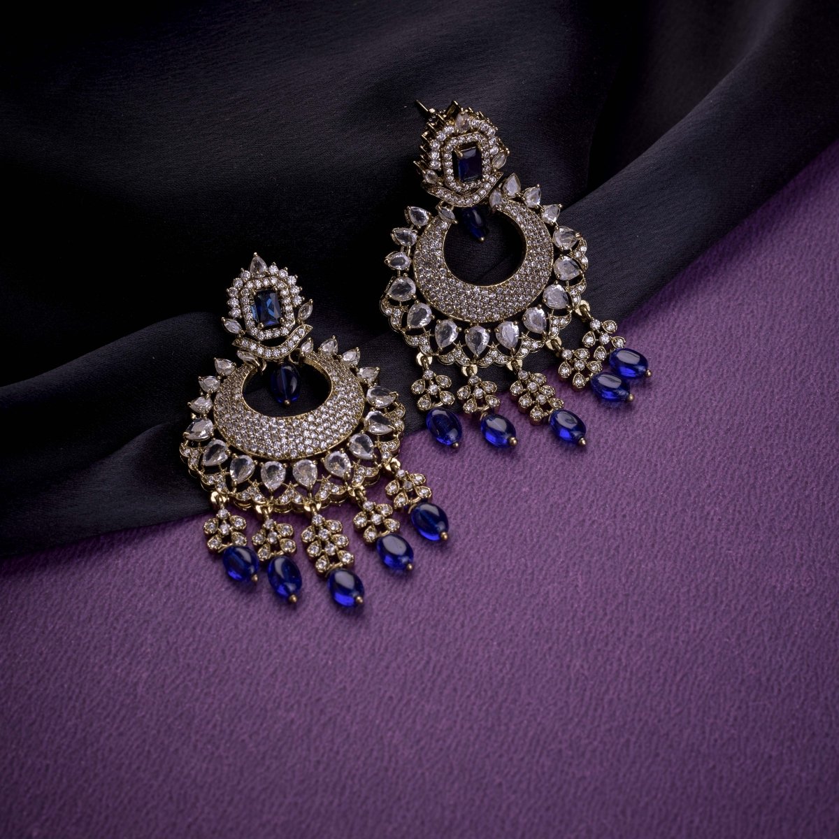Mehendi Plated Chandelier Earrings with Stone Work