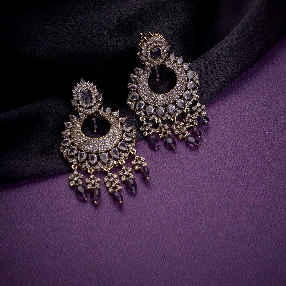 Mehendi Plated Chandelier Earrings with Stone Work