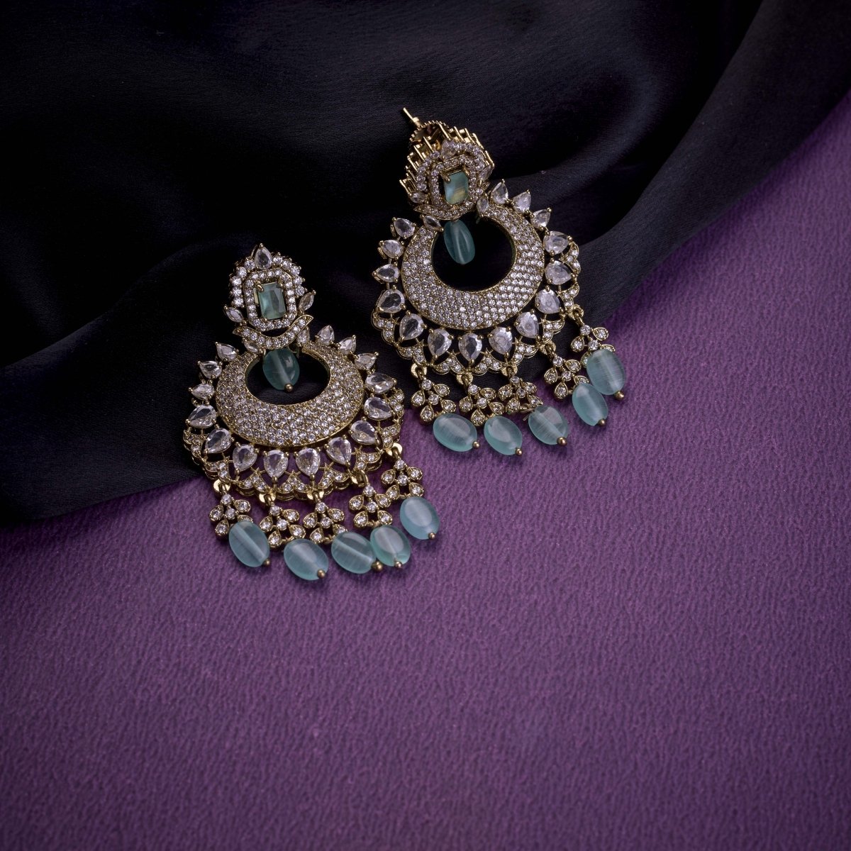 Mehendi Plated Chandelier Earrings with Stone Work
