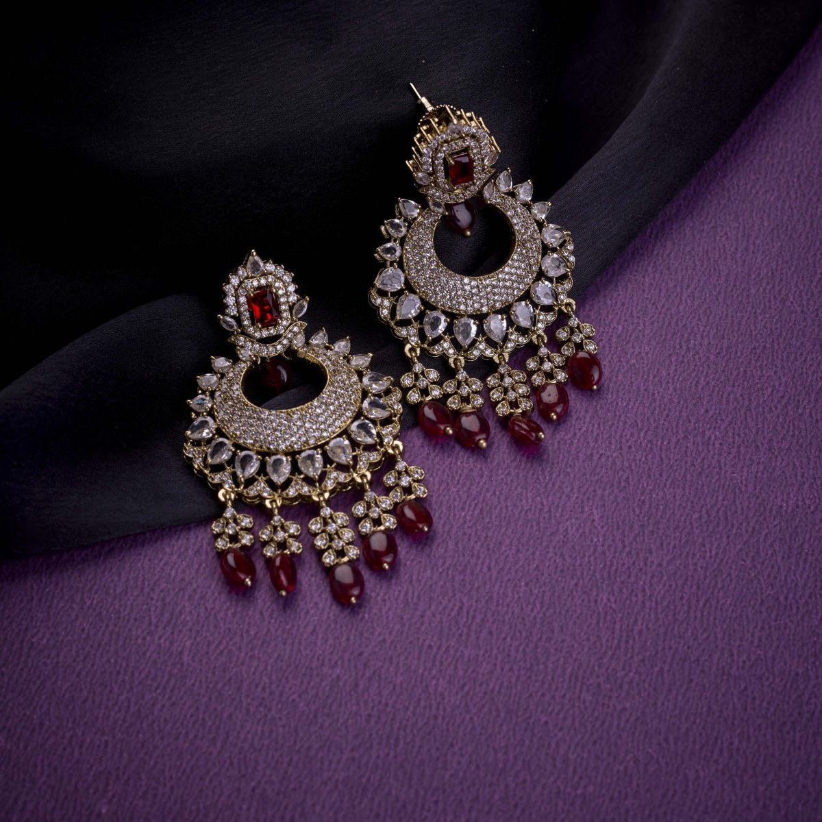 Mehendi Plated Chandelier Earrings with Stone Work