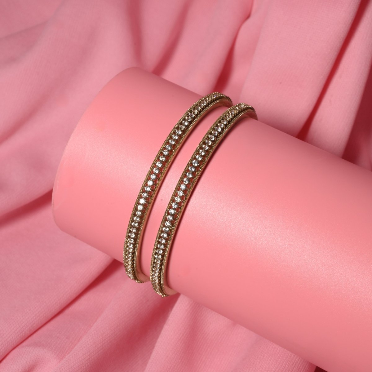 Mehendi Plated CZ Diamond Micro-Pave Slim Bangles (Pack of 2)