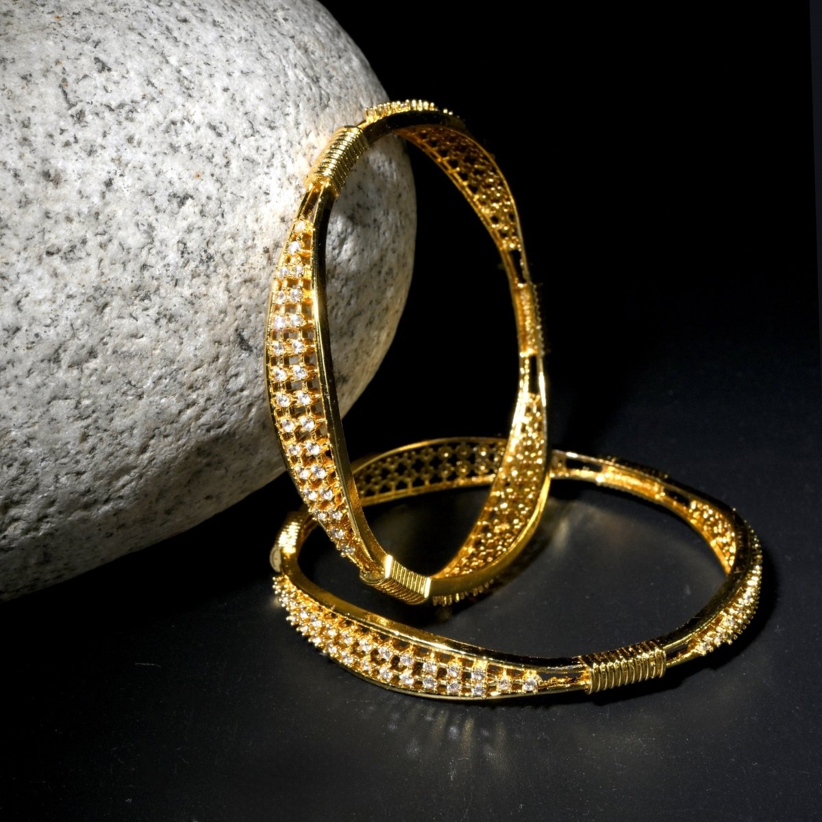 Mehendi Plated CZ Diamond Studded Bangles (Pack of 2)
