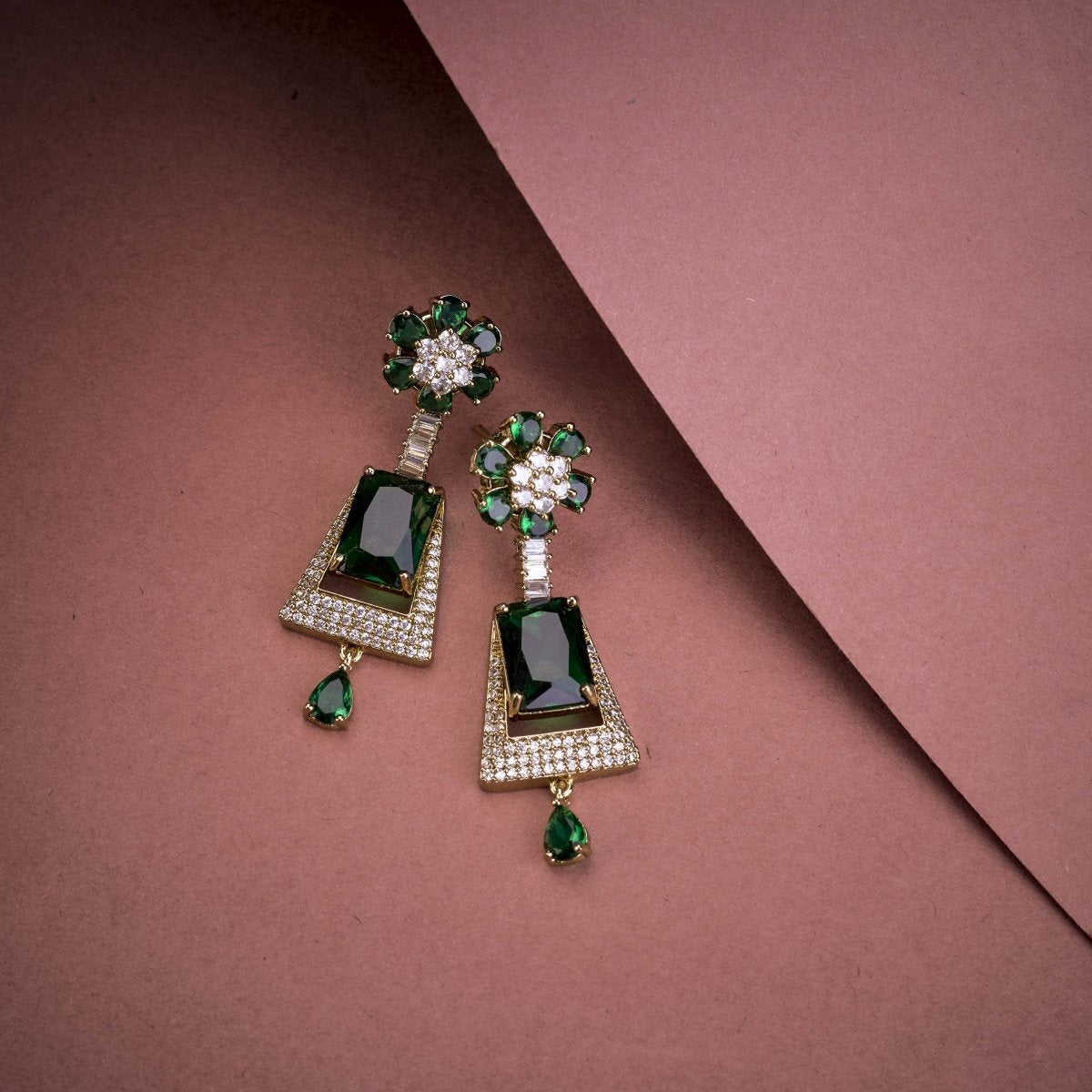 Mehendi Plated Dangle Earrings with Crystal Work