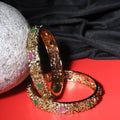 Mehendi Plated Kundan Meena Floral Stone Bangles (Pack of 2)