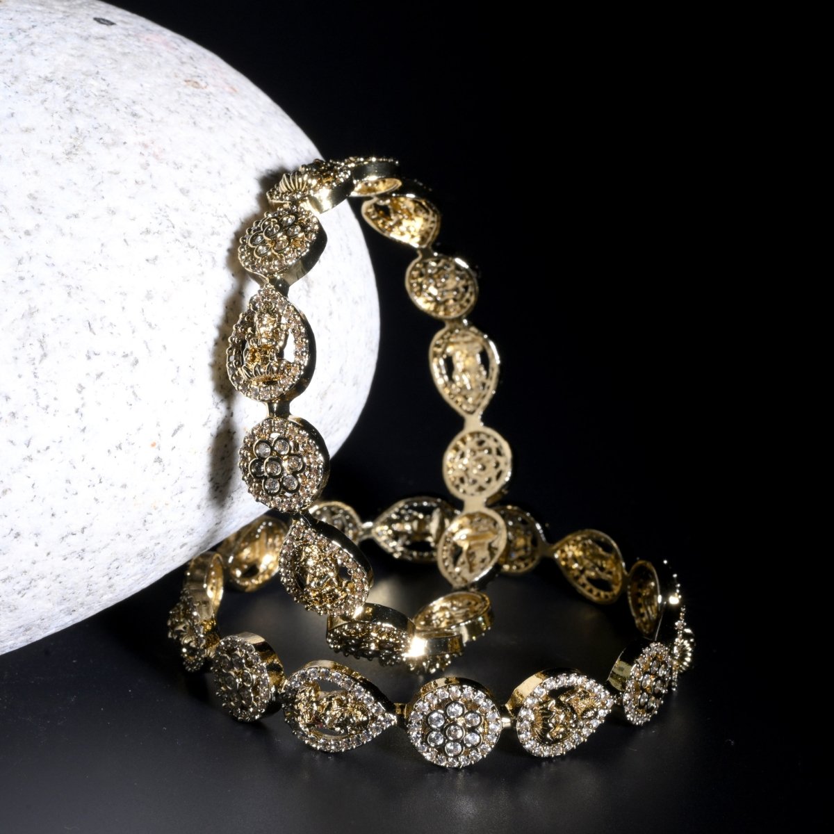 Mehendi Plated Traditional Kundan Bangles (Pack of 2)