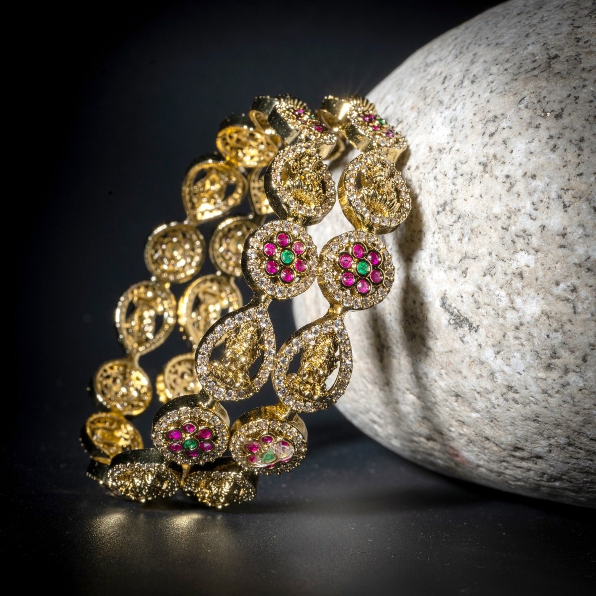 Mehendi Plated Traditional Kundan Bangles (Pack of 2)