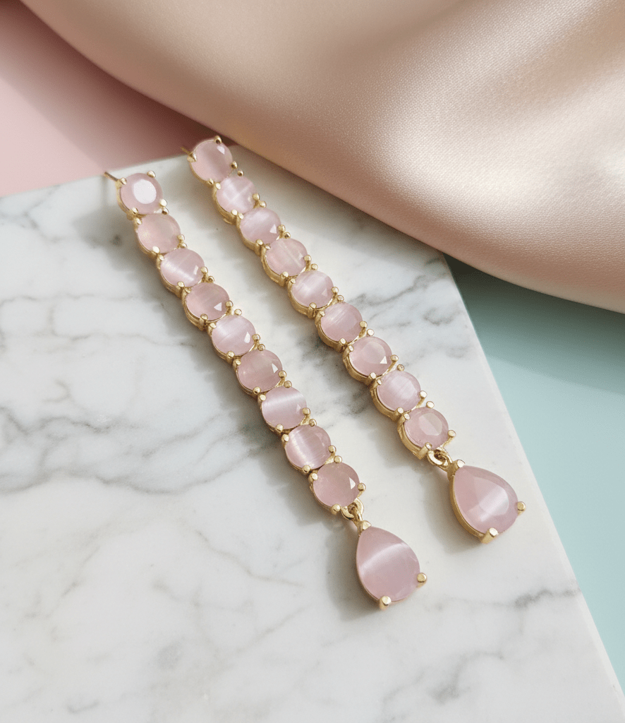 Mint Pink Gold Plated Earrings