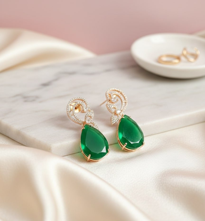Minty Petal Rose Gold Earrings