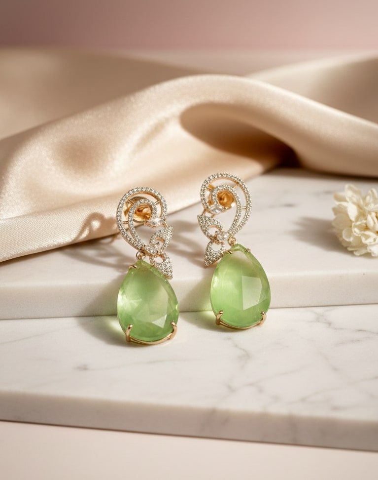 Minty Petal Rose Gold Earrings