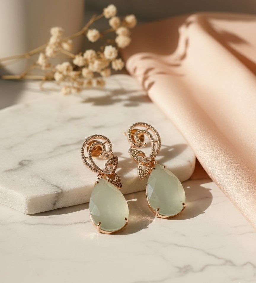 Minty Petal Rose Gold Earrings