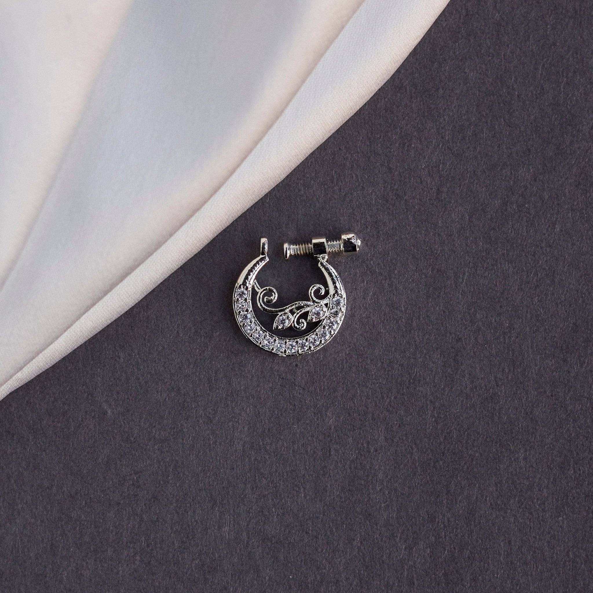 Moon Rhodium Screw Nose Pin