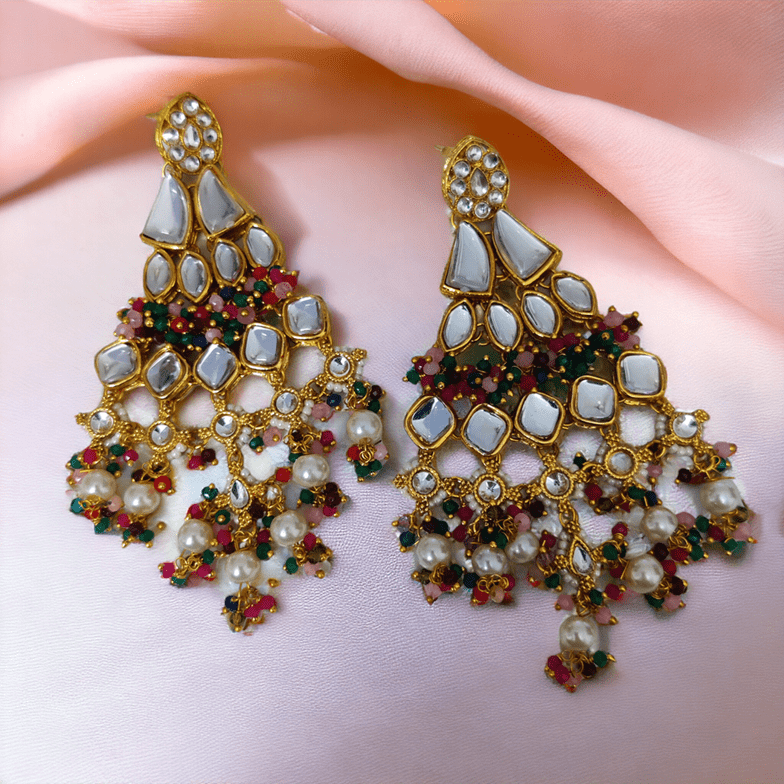 Multicolor Moti Dangler Earrings