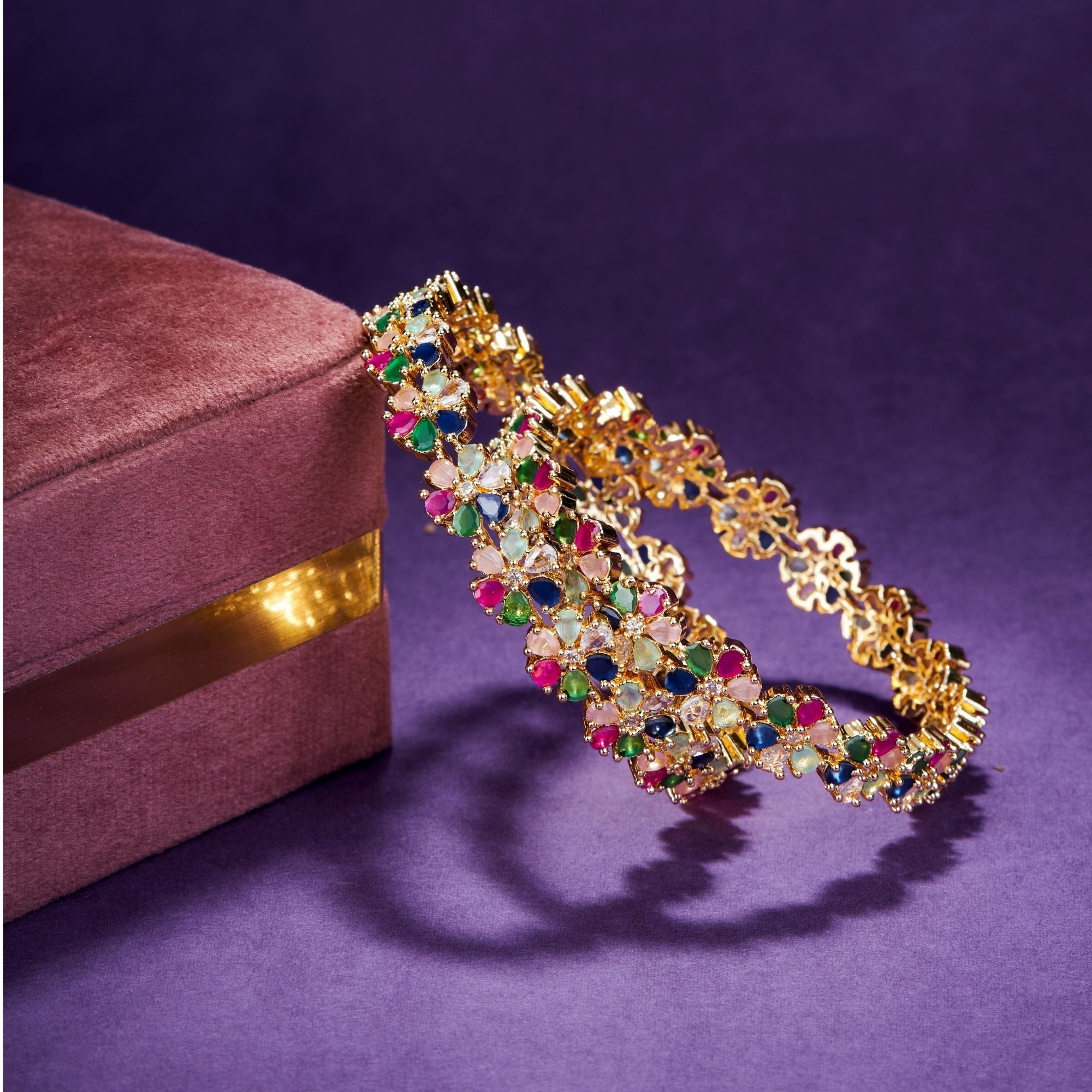 Multicolored Gold Plated Bangles Set (Pack of 2)