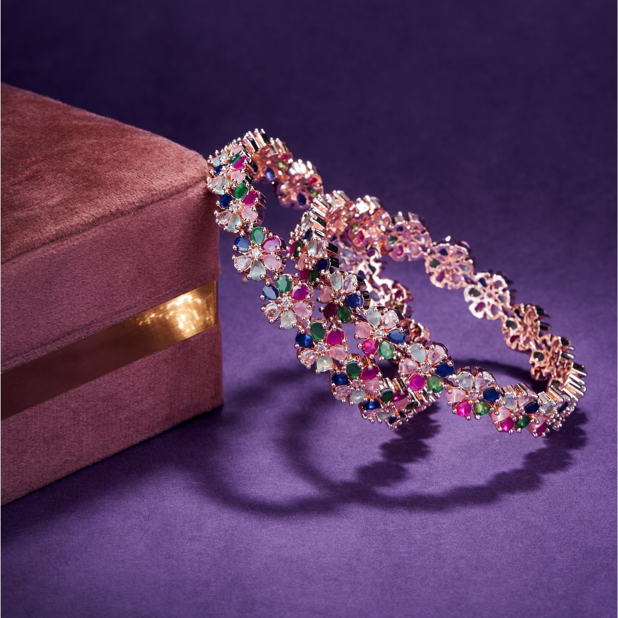 Multicolored Rose Gold Bangles Set (Pack of 2)