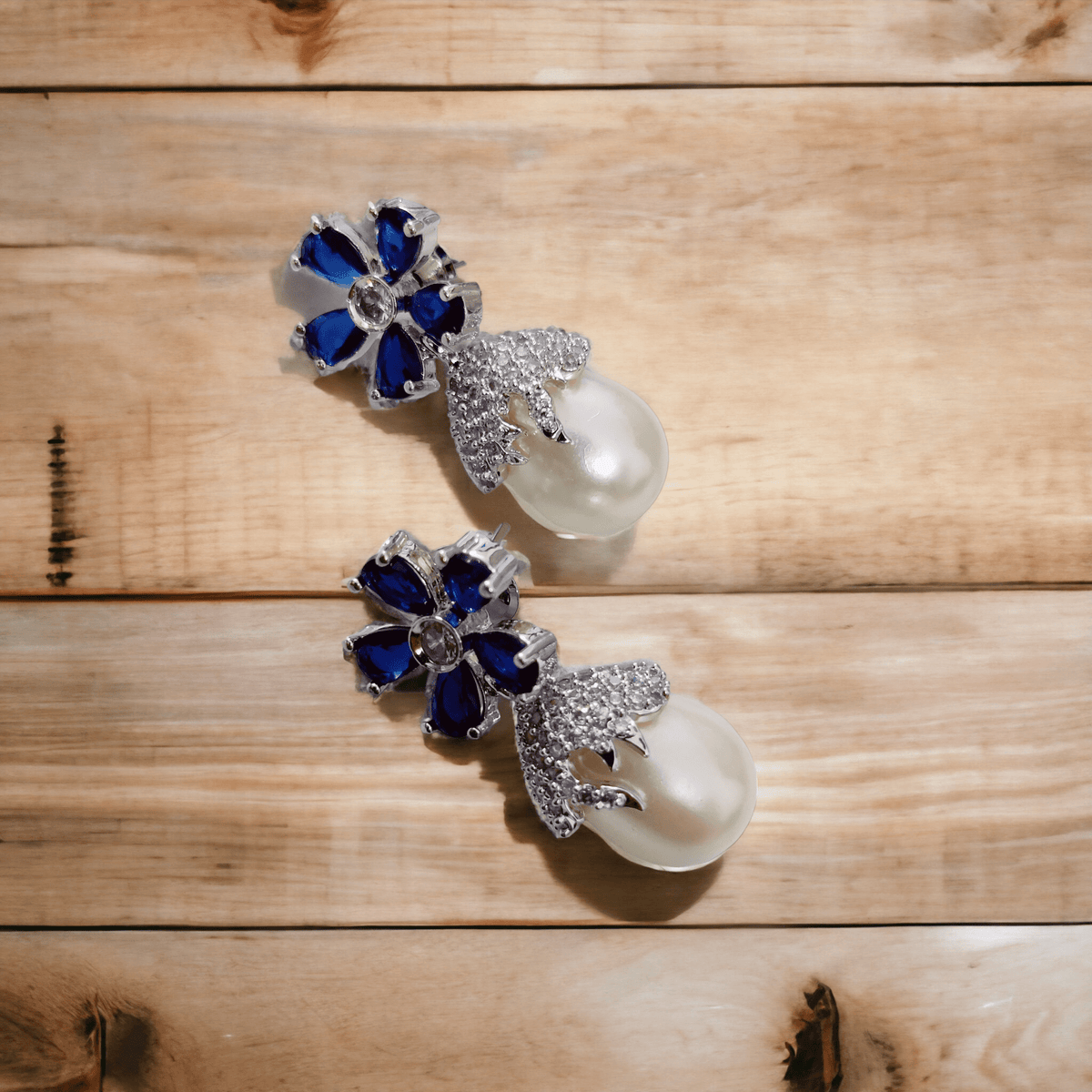 Rhodium Plated Floral Pearl Drop Earrings