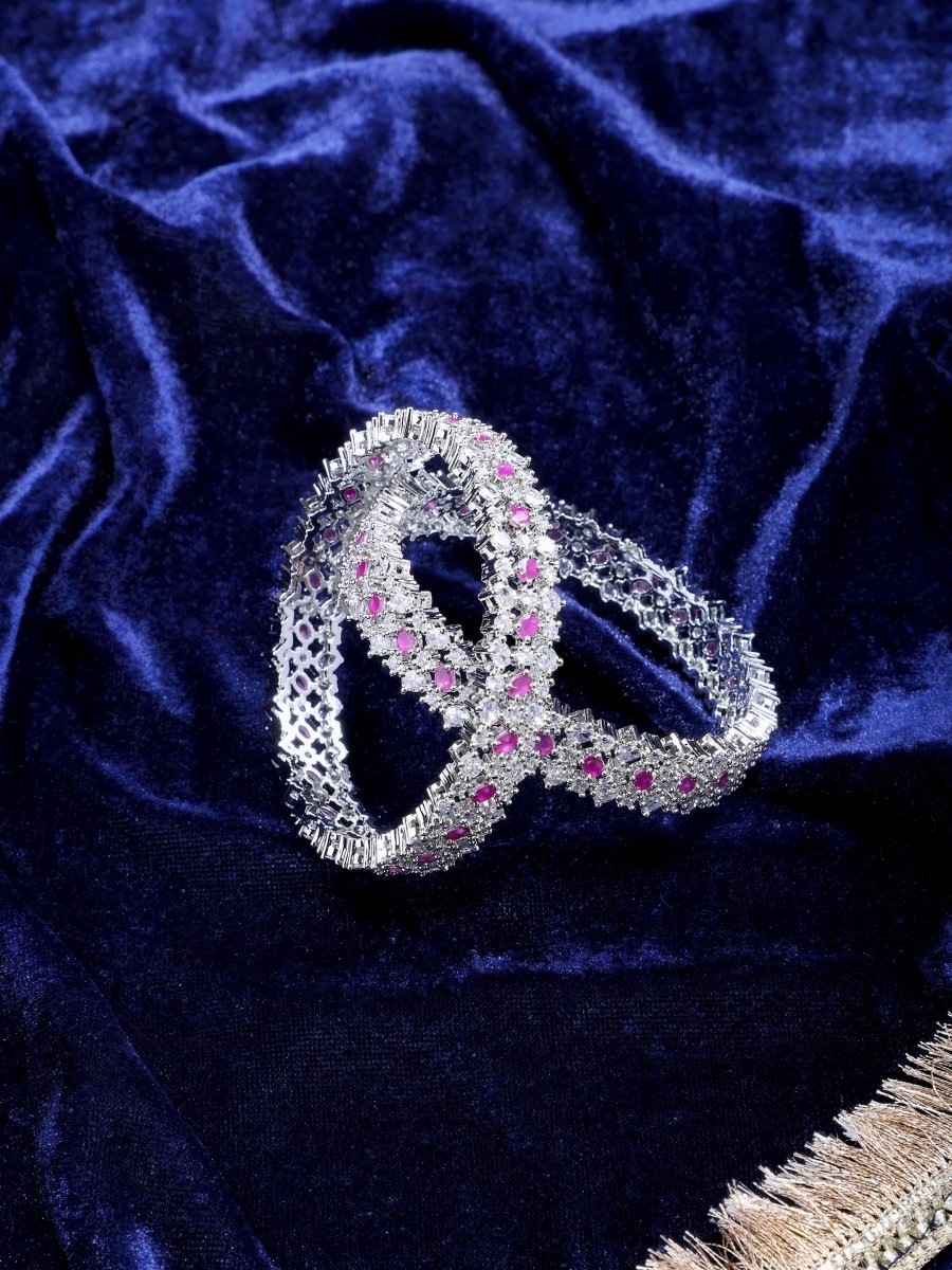 Opulent Cubic Zirconia Statement Rhodium Plated Bangles Set (Pack of 2)