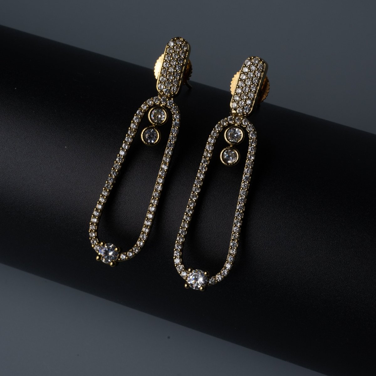Pave American Diamond Oval Drop Mehendi Plated Earrings
