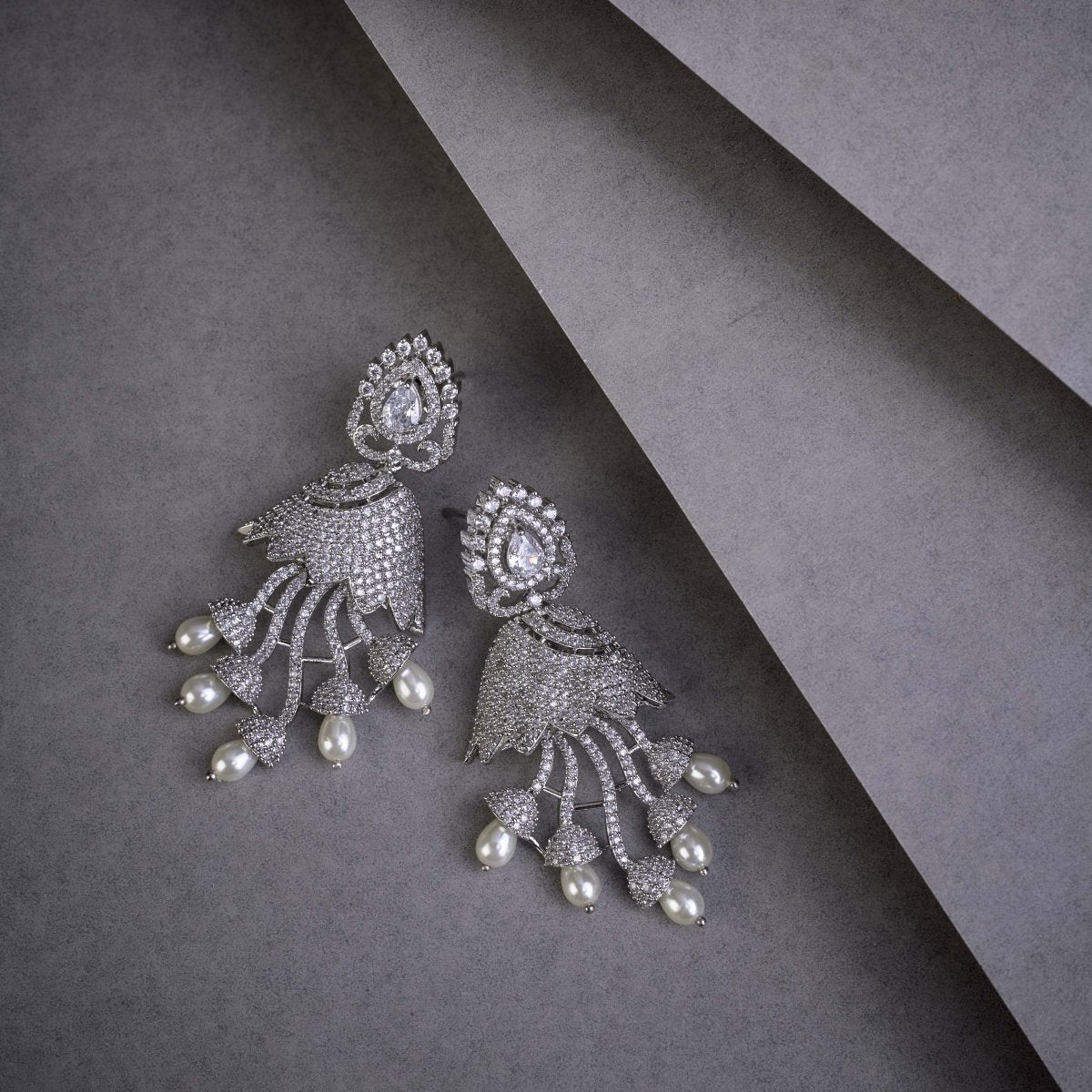 Peacock Design Rhodium Plated Dangle Earrings