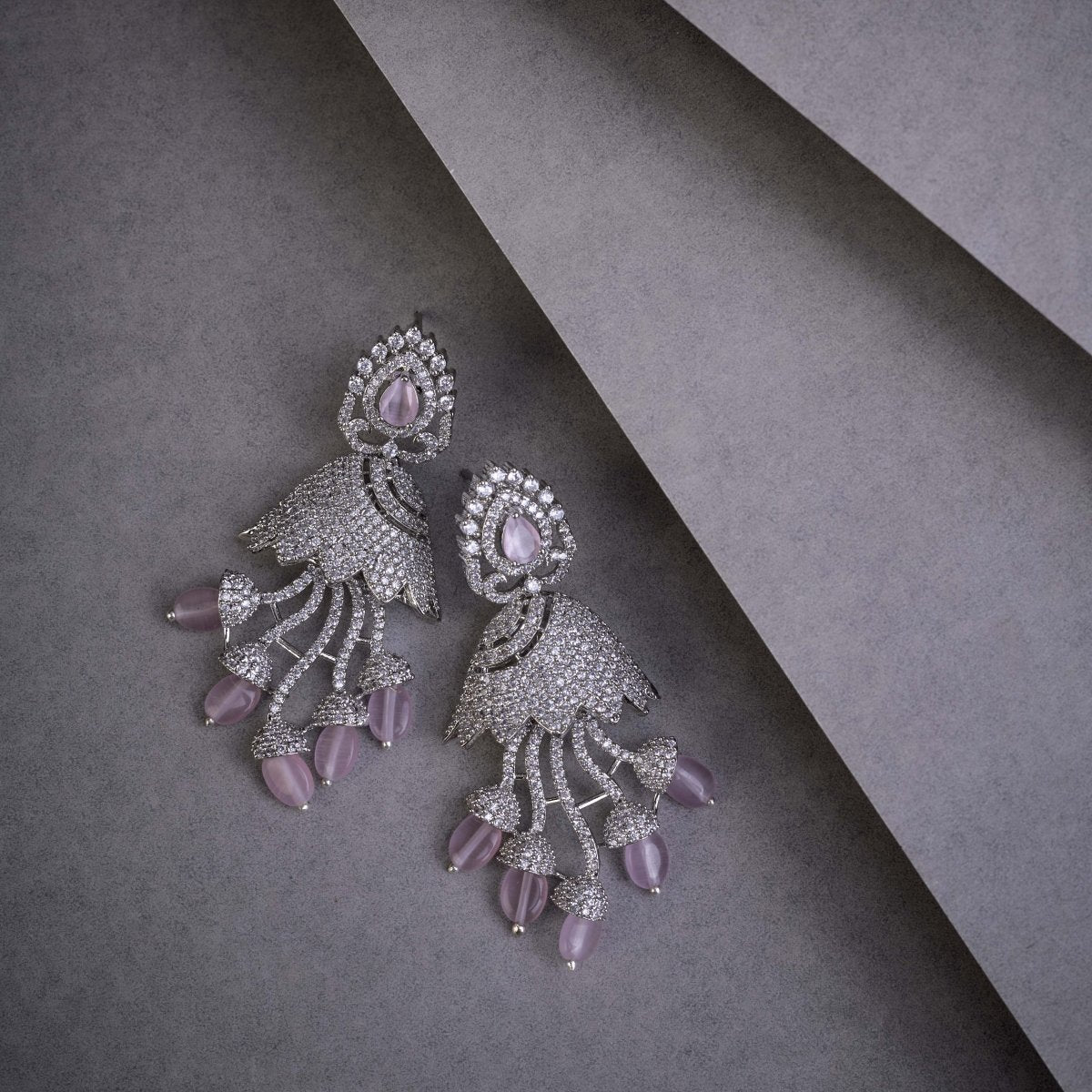 Peacock Design Rhodium Plated Dangle Earrings