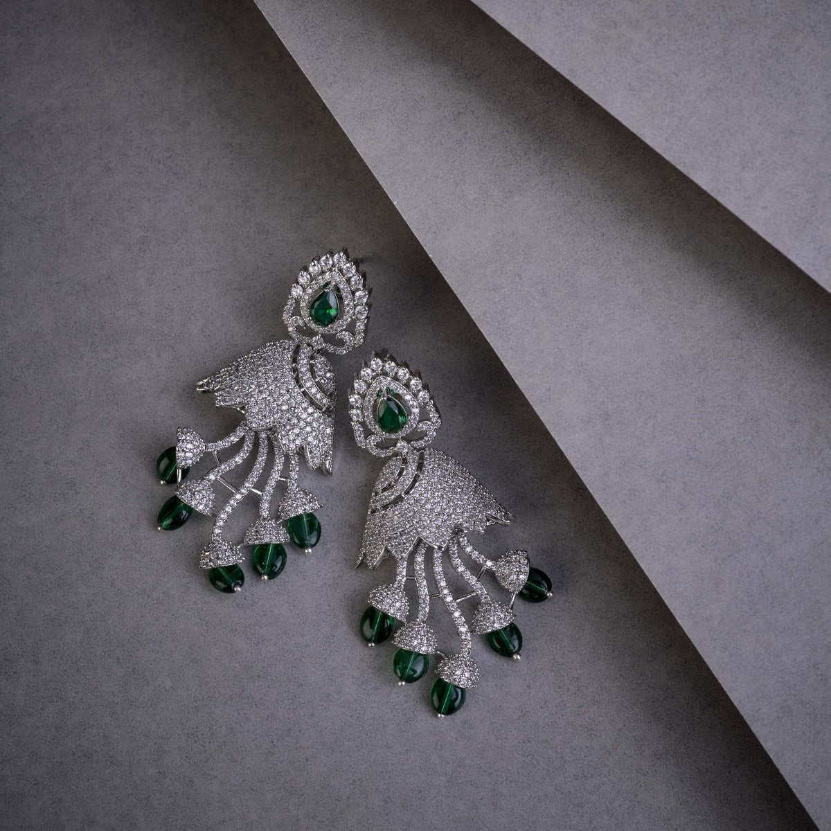 Peacock Design Rhodium Plated Dangle Earrings