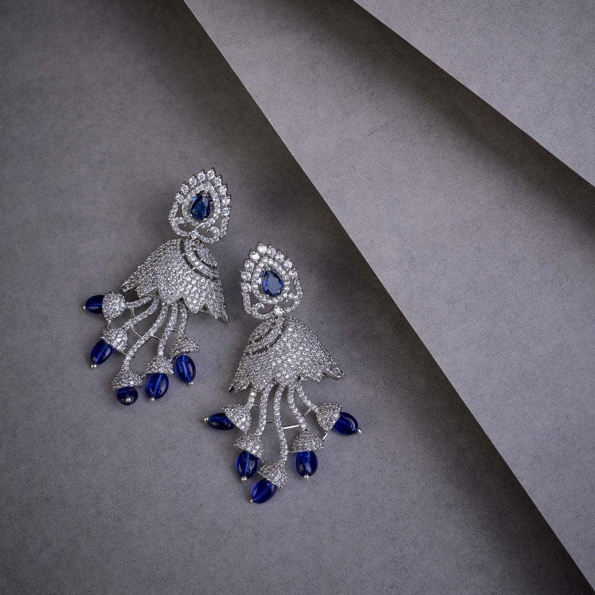 Peacock Design Rhodium Plated Dangle Earrings