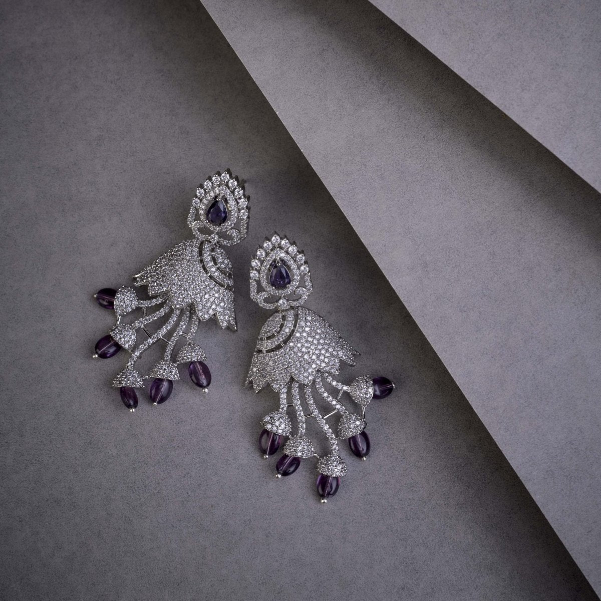 Peacock Design Rhodium Plated Dangle Earrings