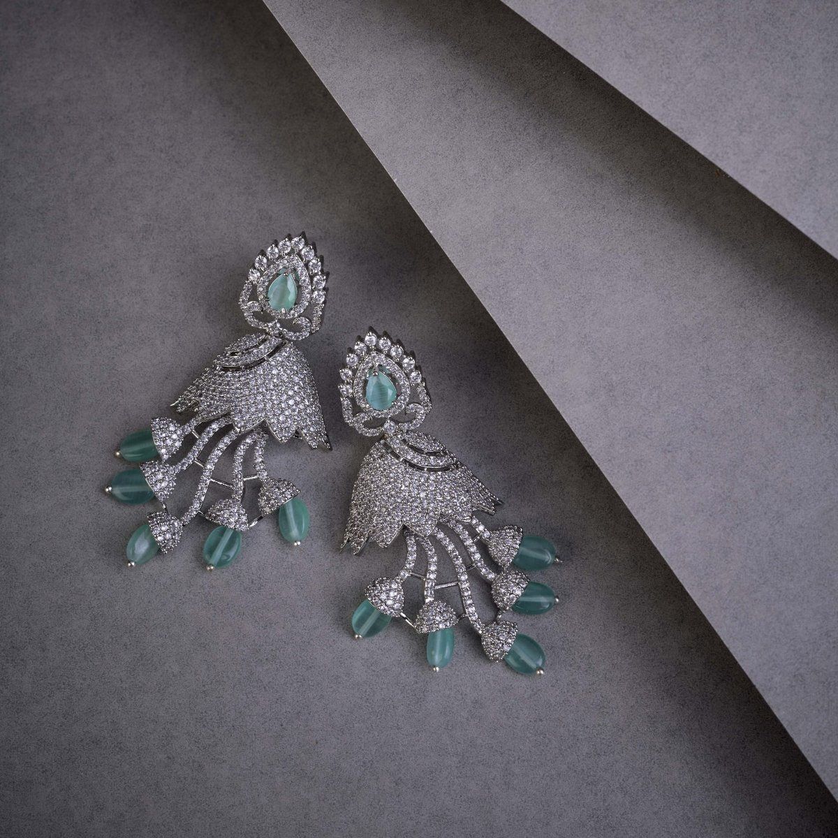Peacock Design Rhodium Plated Dangle Earrings