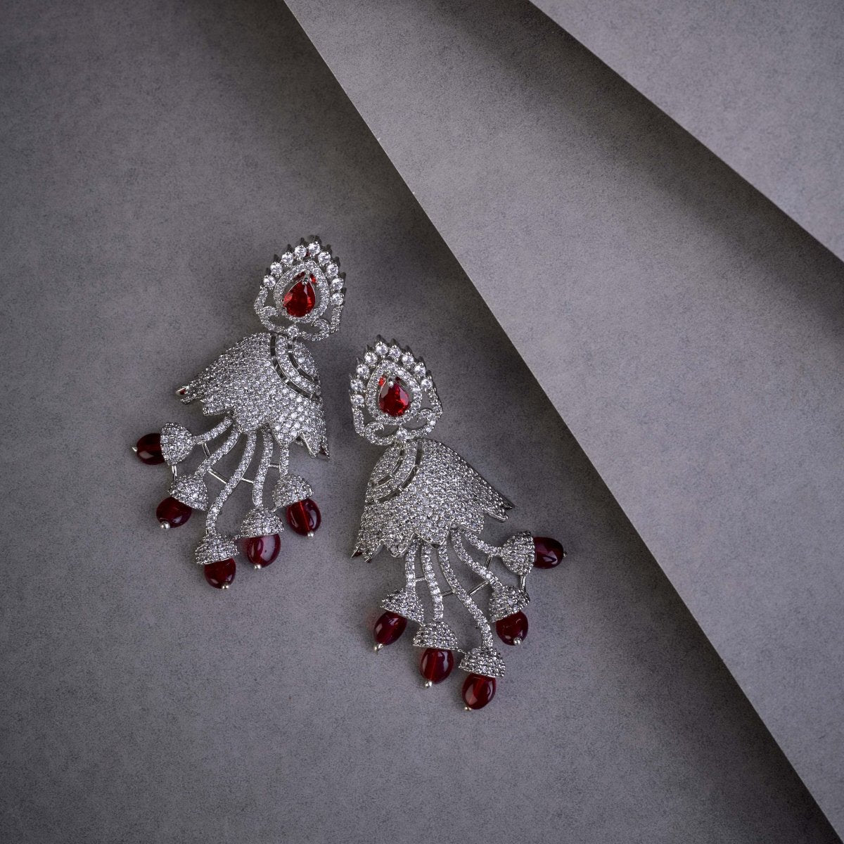 Peacock Design Rhodium Plated Dangle Earrings