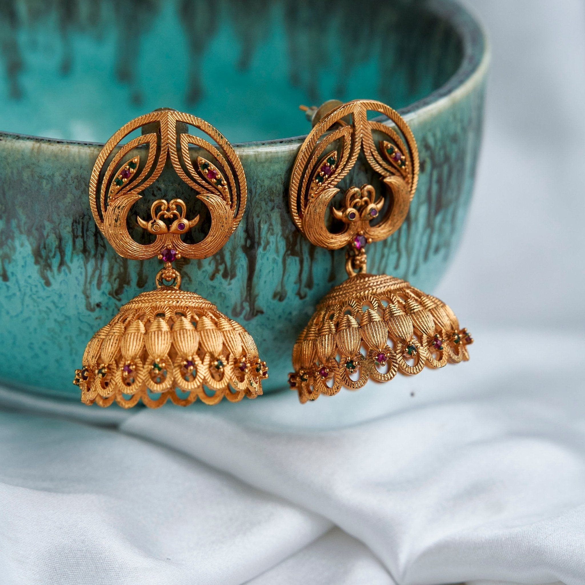 Peacock Style Matte Plated Jhumka
