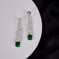 Rhodium Plated Feather Leaf American Diamond Dangler Earrings