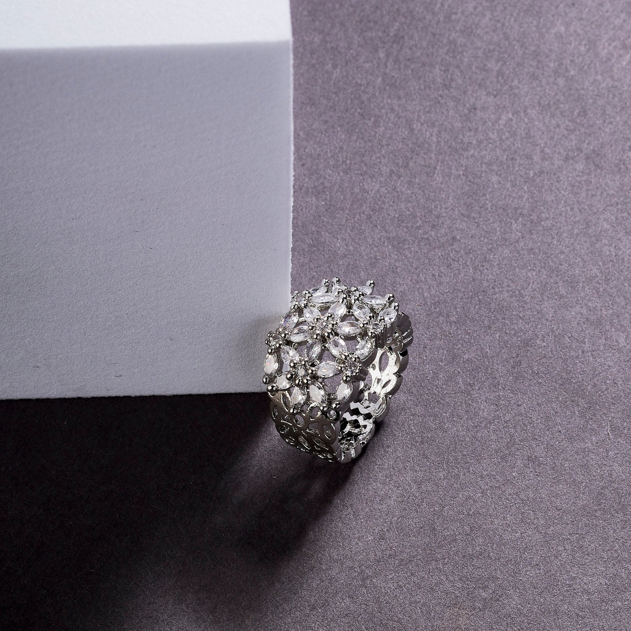 Radiant Bloom Rhodium Ring